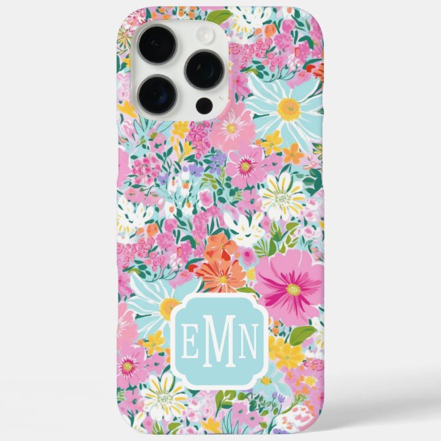Farbige rosa Garten-Monogramm iPhone 16 Pro Max Hülle (Rückseite)