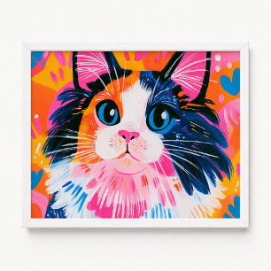 Farbige rosa und orange Maine Coon Katzenmalerei Poster