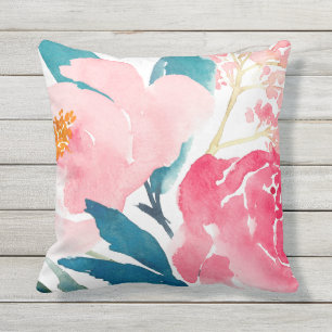 Farbige rosa und tealfarbene lackierte Außenkissen Kissen