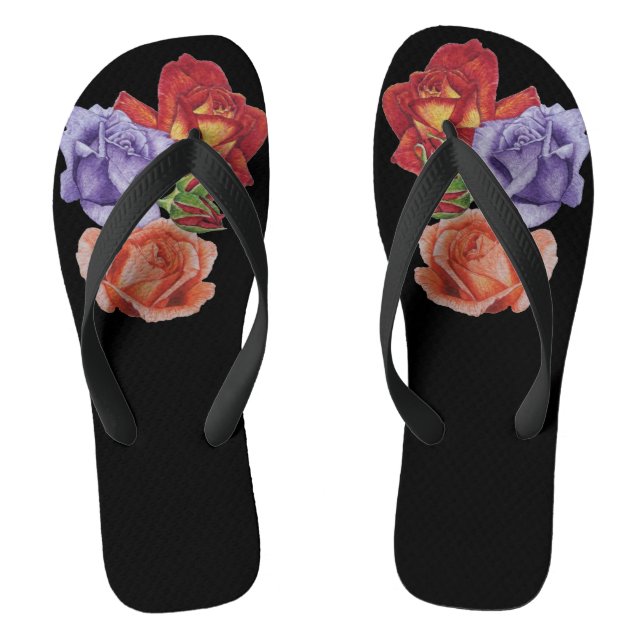 farbige Rose Blume Blumenmuster Flip Flops (Fußbett)