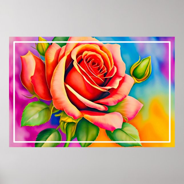 Farbige Rose Blume Digitales Bild Poster (Vorne)