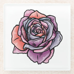 Farbige Rose Blume Glasuntersetzer