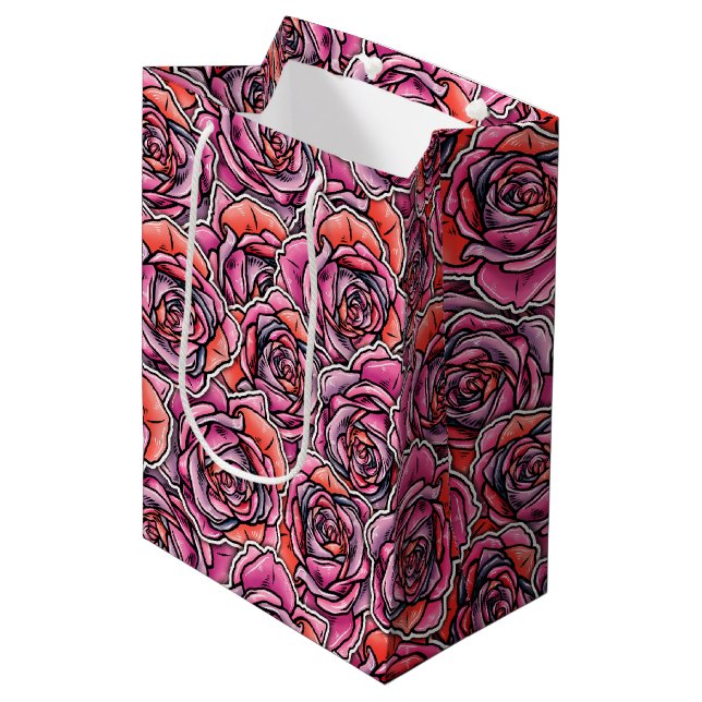 Farbige Rose Blume Mittlere Geschenktüte (Vorderseite Schrägansicht)