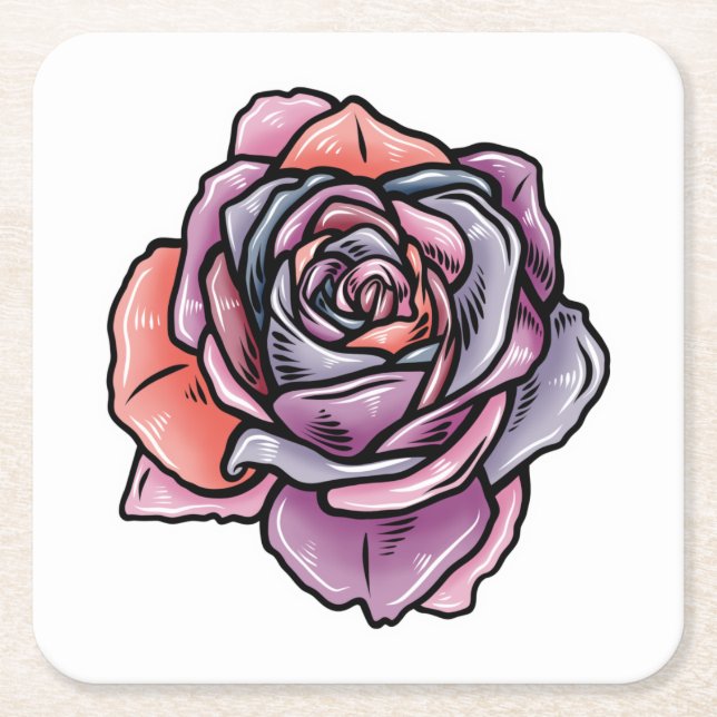 Farbige Rose Blume Rechteckiger Pappuntersetzer (Vorderseite)