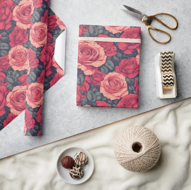 Farbige Rose Blume Retro Wrapping Paper Geschenkpapier (Kunsthandwerk)