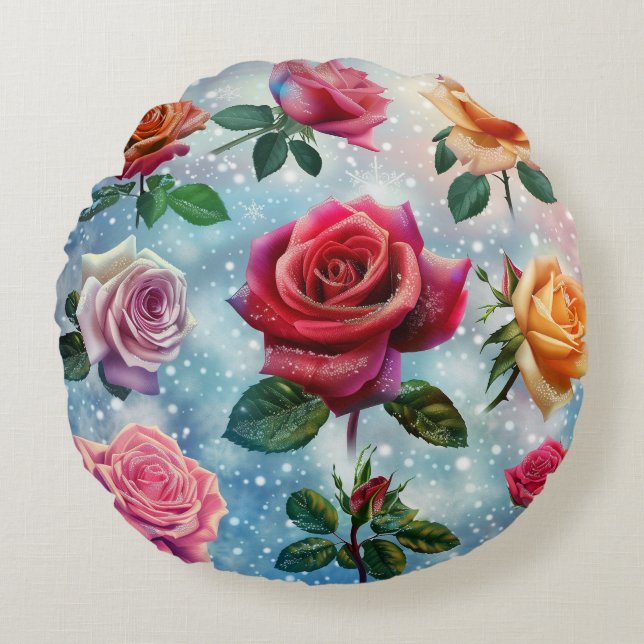 Farbige Rose Digitale Kunst Rundes Kissen (Vorderseite)