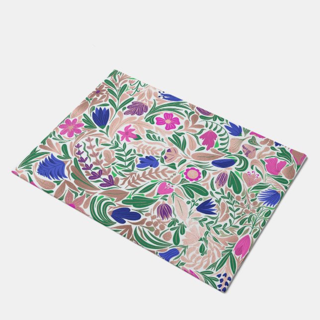 Farbige Rose Gold Blumenblätter Illustrationen Fußmatte (Schrägansicht)