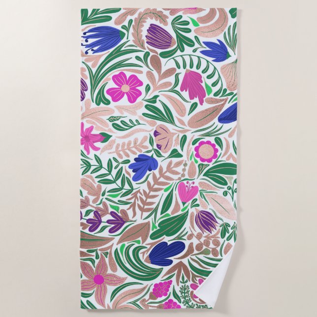 Farbige Rose Gold Blumenblätter Illustrationen Strandtuch (Vorderseite)