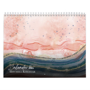 Farbige Rose Goldblau Marmorfarbe Glitzer Kalender