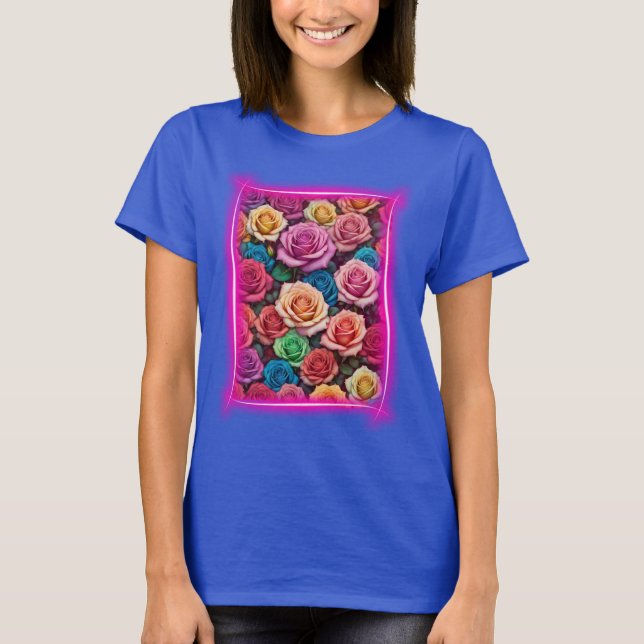 Farbige Rose mit lila Rahmen T-Shirt (Vorderseite)