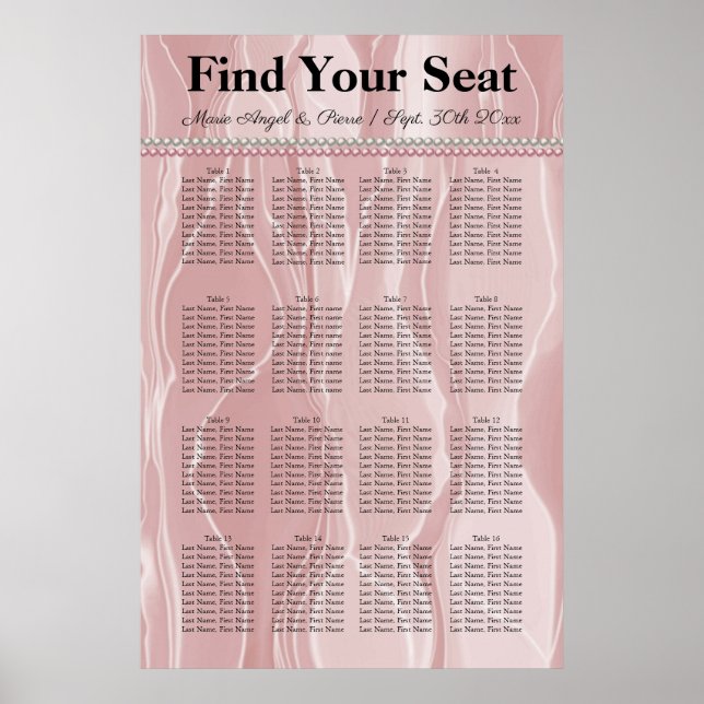 Farbige Rose Seide und Weiße Perlen Sitzplan Poster (Vorne)