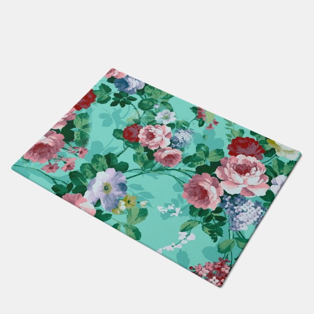 Farbige Rose und Blume Fußmatte (Schrägansicht)