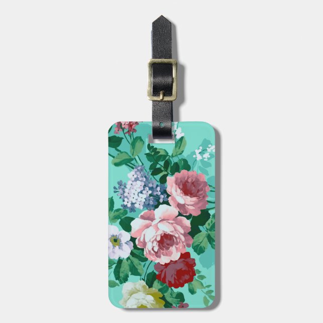 Farbige Rose und Blume Gepäckanhänger (Vorderseite vertikal)