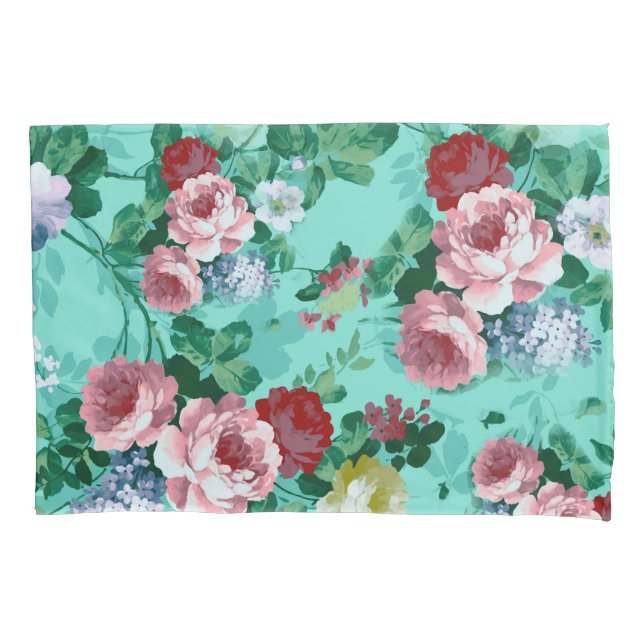 Farbige Rose und Blume Kissenbezug (Vorderseite)