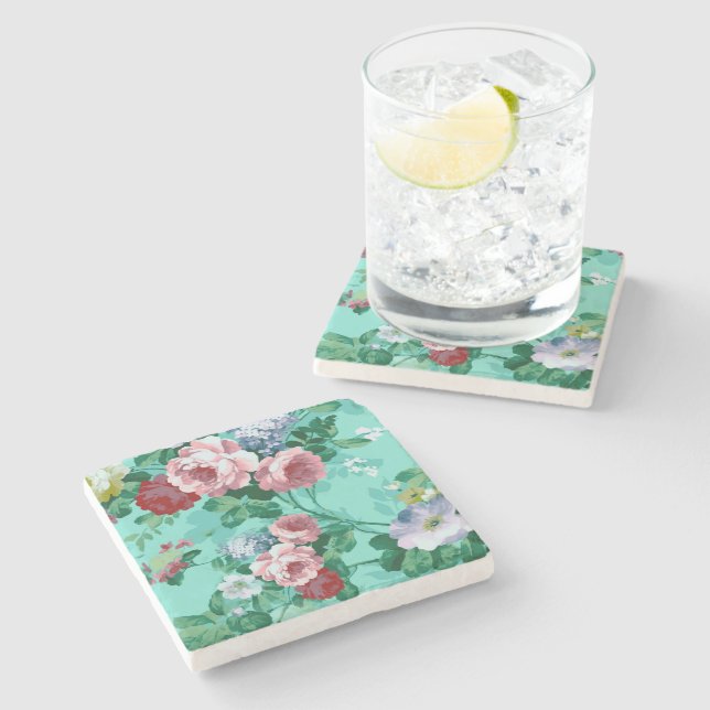 Farbige Rose und Blume Steinuntersetzer (Seitenansicht)