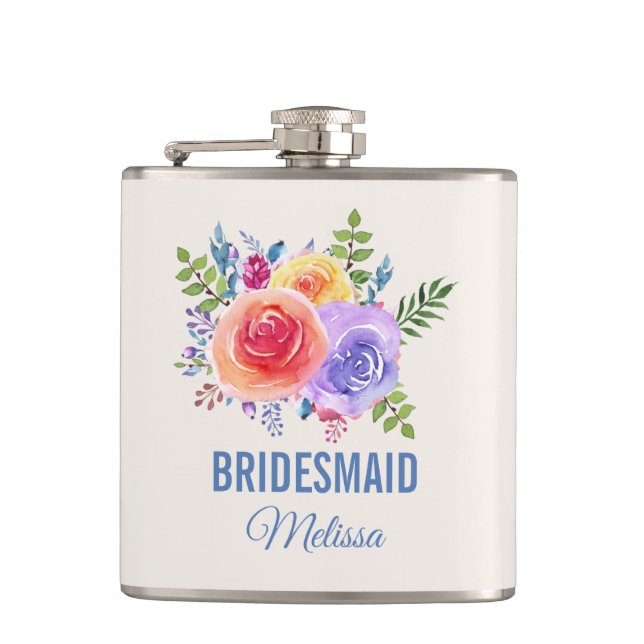 Farbige Rose Wasserfarben Blumenzwiebeln Flachmann (Vorderseite)