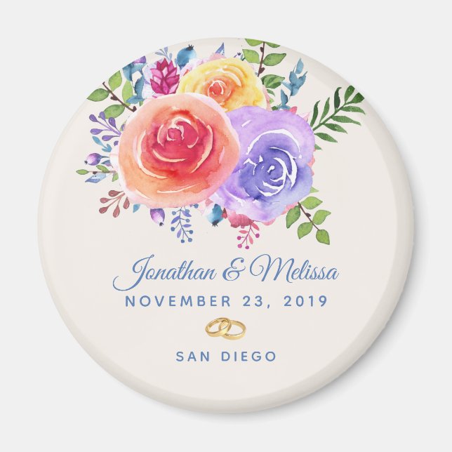 Farbige Rose Wasserfarbene Save the Date Magnet (Vorne)
