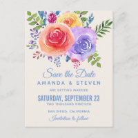 Farbige Rose Wasserfarbene Save the Date