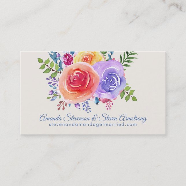 Farbige Rose Webseite für Hochzeiten von Wasserfar Visitenkarte (Vorderseite)