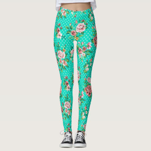 Farbige Rose Weiße Polka Punkte Leggings