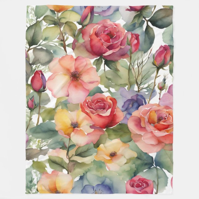 Farbige Rose Wildblumen Fleecedecke (Vorderseite)