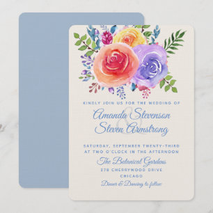 Farbige Rosen Aquarell Blumen Einladung