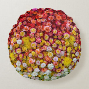 Farbige Rosen und Chrysanthemen Blumenverlauf Rundes Kissen