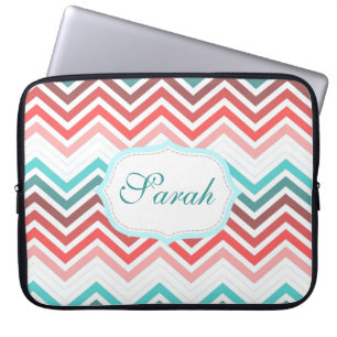 Farbige Rot, Rosa, Blau, aquamarine Zickzack Zickz Laptopschutzhülle