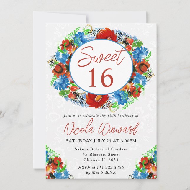 Farbige Rot- und Blauer Kraut Süße 16 Einladung (Vorderseite)
