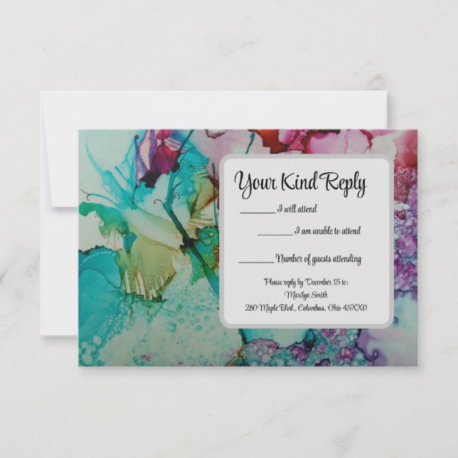 Farbige RSVP-Karte für Wasserfarbenprägung RSVP Karte (Vorderseite)