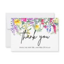 Farbige rustikale Wildblumen Script Danke Karte