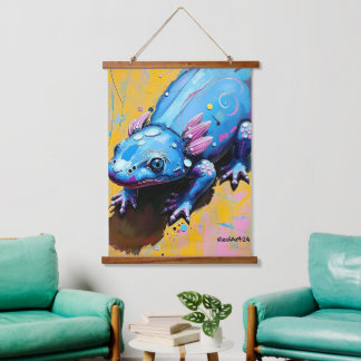 Farbige Salamander-Wandkunst – Gefährdete Amphibie Wandteppich Mit Holzrahmen