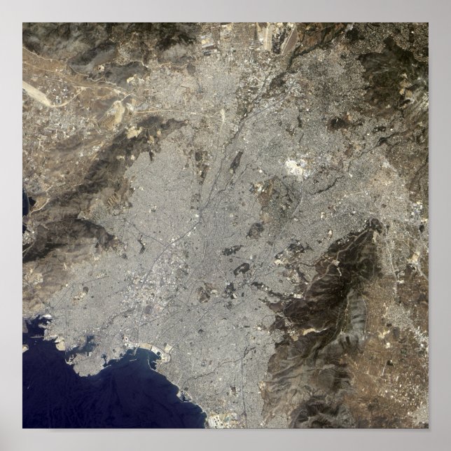 Farbige Satellitenansicht des zentralen Athen Poster (Vorne)