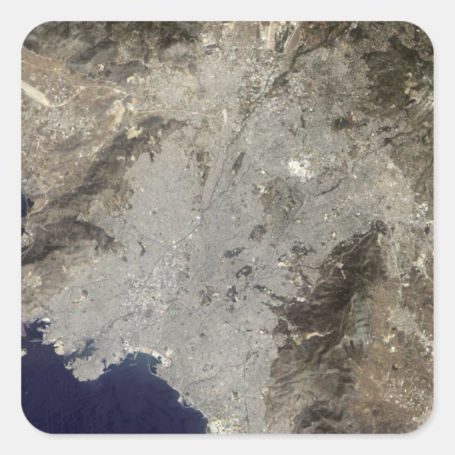 Farbige Satellitenansicht des zentralen Athen Quadratischer Aufkleber (Vorderseite)