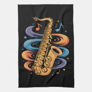 Farbige Saxophon-Musik-Flow-Jazz-Instrument Geschirrtuch
