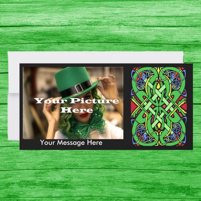Farbige Schlange keltischer Knoten (Black photo greeting card with ornate Irish Celtic knot design.  Customize text and your own photo.)