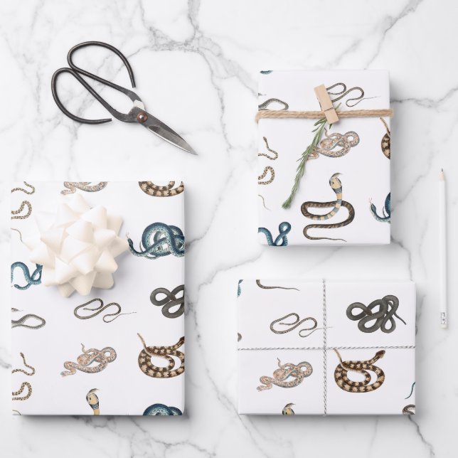 Farbige Schlangen Reptilienmuster Geschenkpapier Set (Vorderseite)