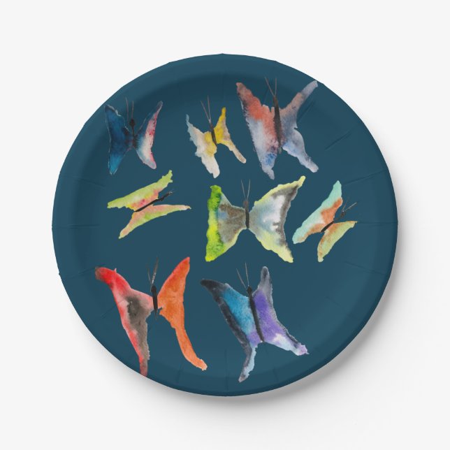 Farbige Schmetterlinge aus Aquarellpapier Teller (Vorderseite)