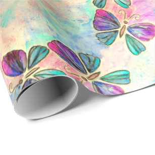 Farbige Schmetterlinge fliegen - Frühling - Wasser Geschenkpapier
