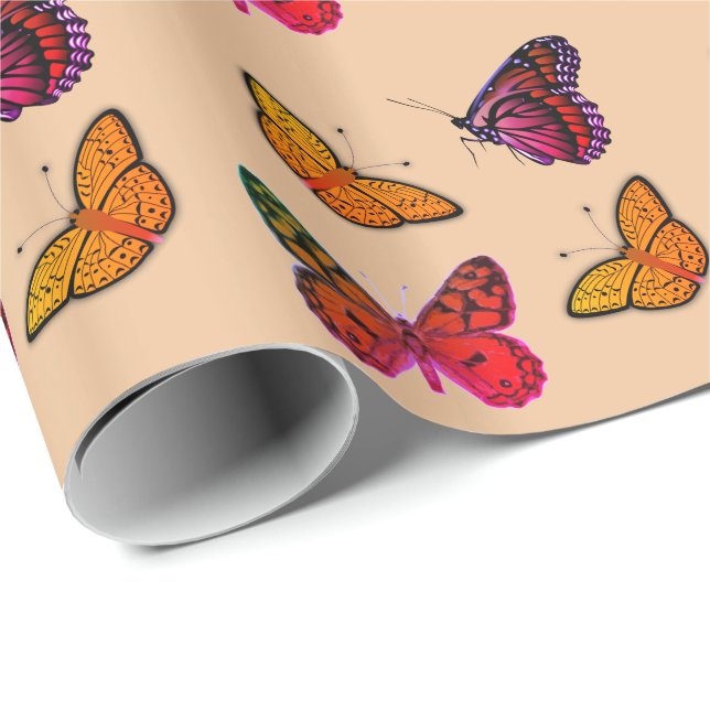 farbige Schmetterlinge in Pfirsich Geschenkpapier (Rolleneckpunkt)