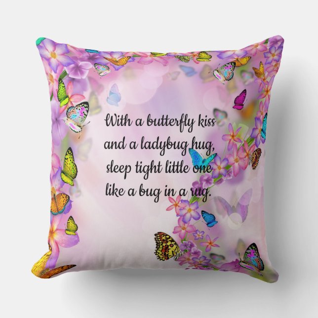 Farbige Schmetterlinge mit Good Night Baby Sprichw Kissen (Vorderseite)