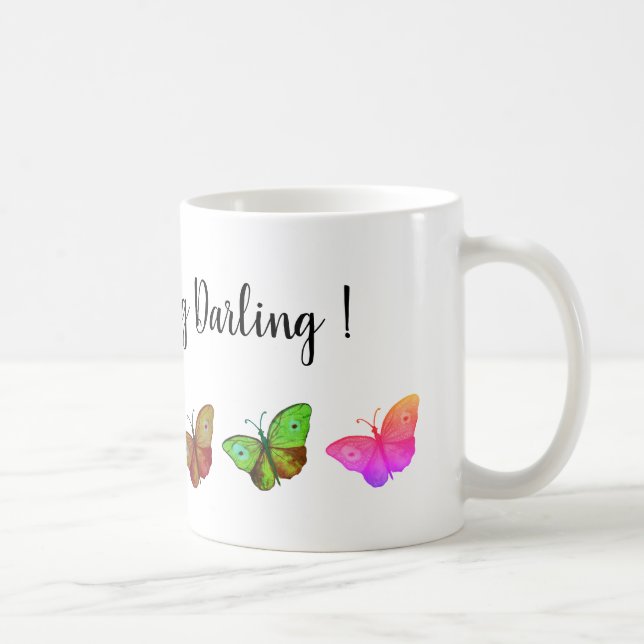 Farbige Schmetterlinge Text-Tasse Kaffeetasse (Rechts)
