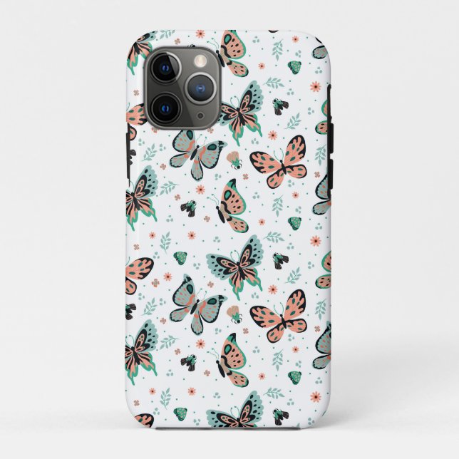 Farbige Schmetterlinge und Blume Case-Mate iPhone Hülle (Rückseite)