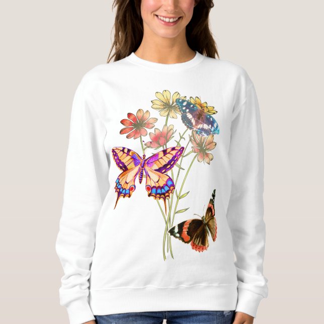 Farbige Schmetterlinge und Blume Sweatshirt (Vorderseite)