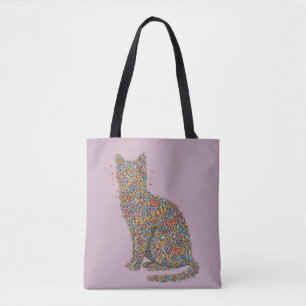 Farbige Schmetterlings-Katzenliebhaber-Silhouetten Tasche