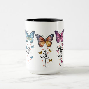 Farbige Schmetterlings-Trio mit Live Love Laugh Zi Tasse
