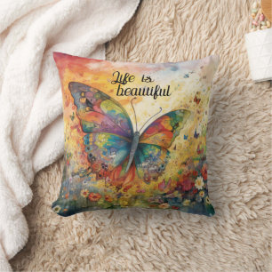 Farbige Schmetterlingsblumen Inspirierender Spruch Kissen