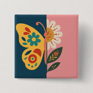 Farbige Schmetterlingsdekoration mit floralen Elem Button