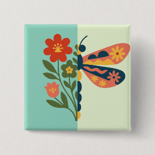 Farbige Schmetterlingsdekoration mit floralen Elem Button
