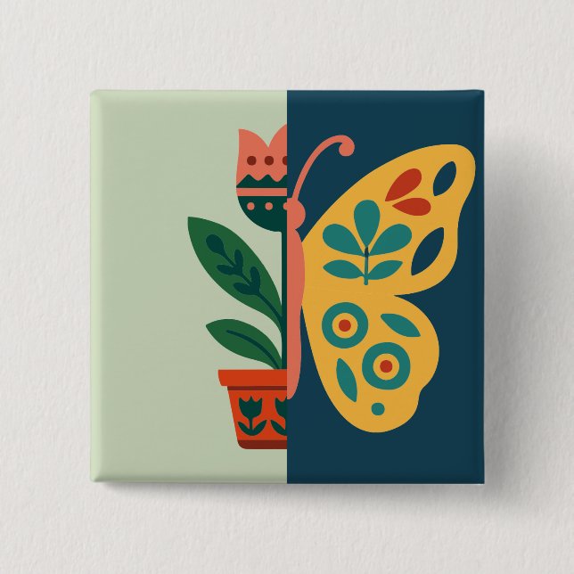 Farbige Schmetterlingsdekoration mit floralen Elem Button (Vorderseite)